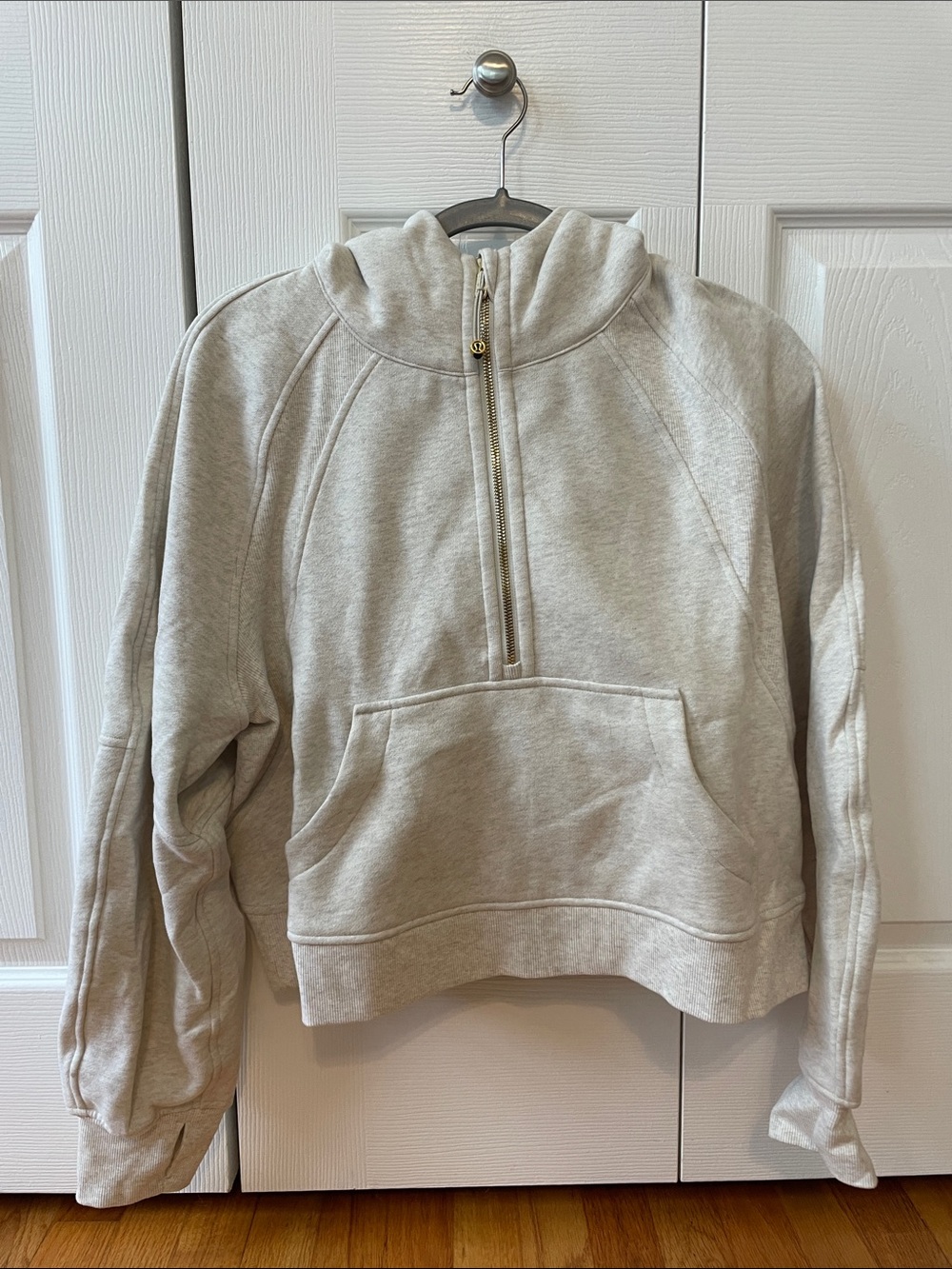 lululemon athletica Light Beige/Off-White Quarter-Zip Hooded Pullover with gold